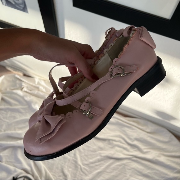 Pink Strappy Ballet Flats with Bows - Picture 3 of 8